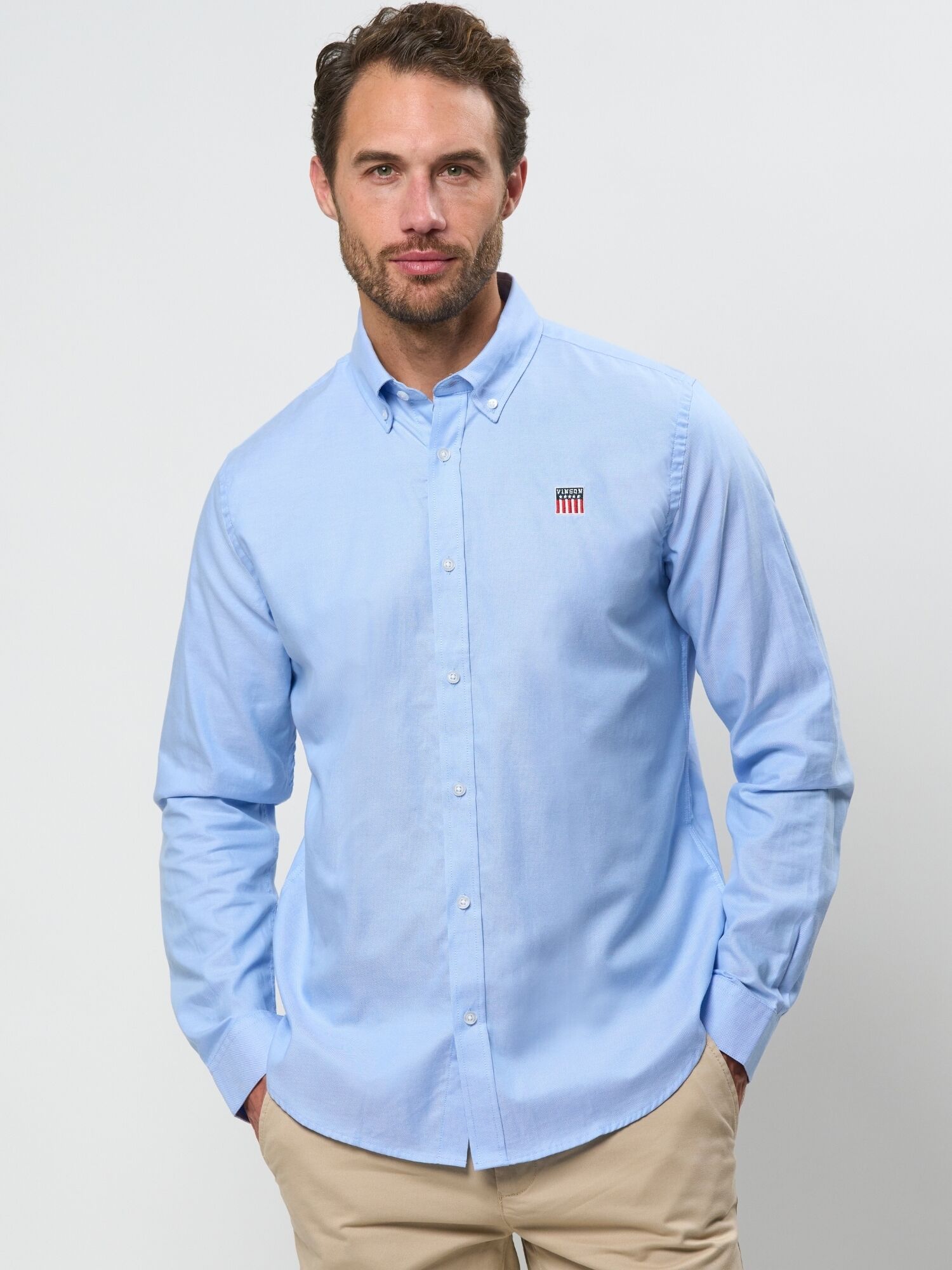 Langarmhemd VINSON "VINSON Shirt VMPedro", Herren, Gr. M, Normalgrößen, blau, Obermaterial: 100% Baumwolle, Hemden
