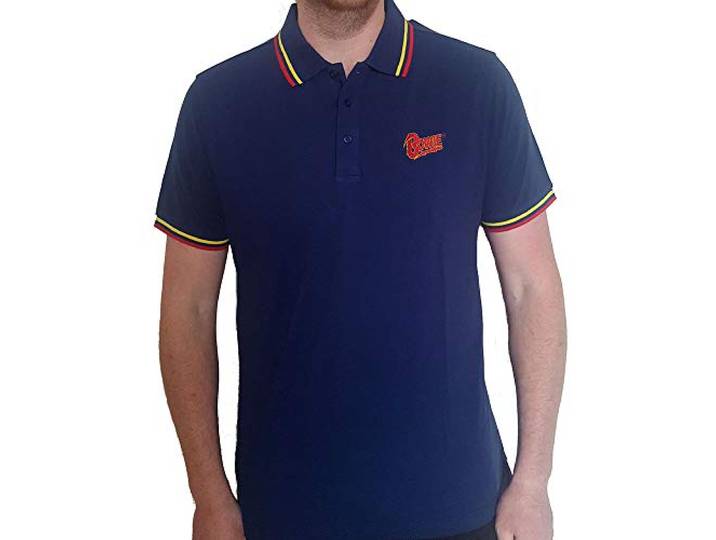 David Bowie Polo shirt -M- Flash Logo Blauw