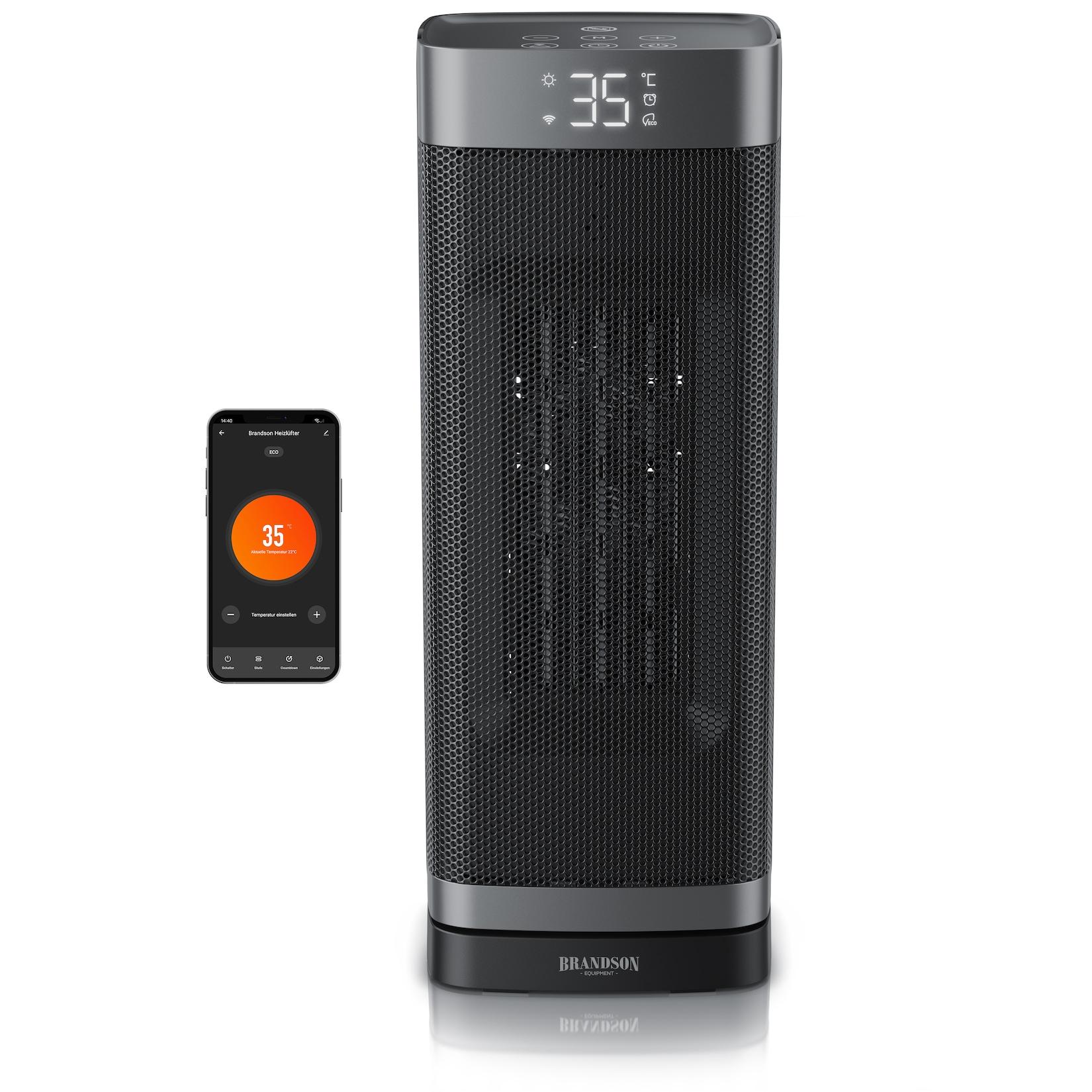 Brandson WLAN-Keramikheizlüfter mit App-Steuerung, Fernbedienung, ECO-Modus, Thermostat, Timer, LED-Display und Oszillation