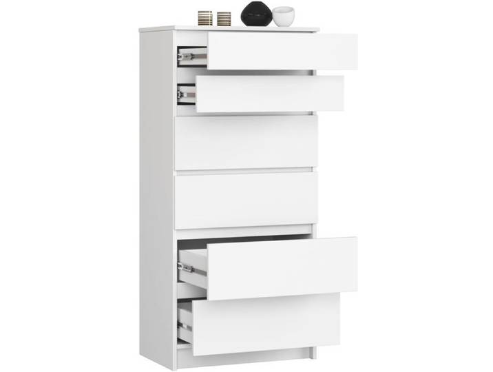 Commode blanche mate avec 6 tiroirs – Largeur 60 cm