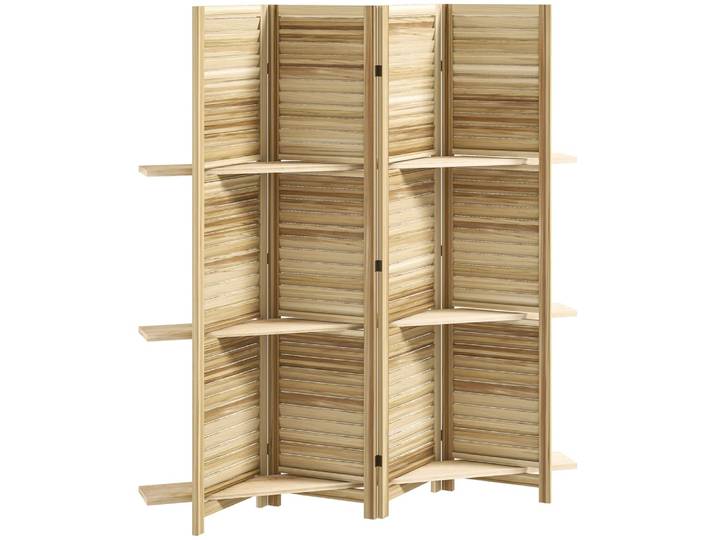 Paravent intérieur 4 panneaux 3 étagères en bois coloris grain de bois