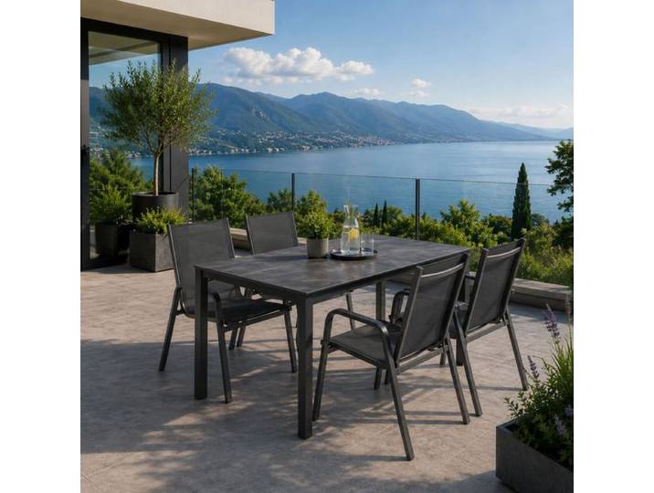 Kettler Basic Plus Gartenmöbel-Set M (4 Plätze) Tisch 160x90cm Dunkelgrau