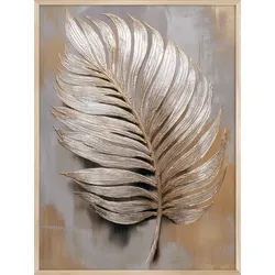 EUROART Wandbild 60 x 80 cm Shimmering Leaves VII Aluminium Gold