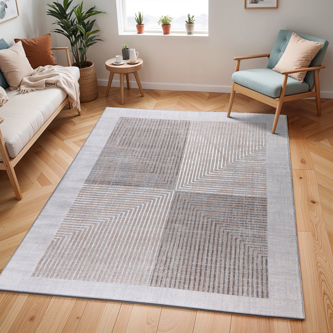 17 Stories Rectangle Striped Area Rug Cream;Beige;Brown;Gray Rectangle 200 x 275cm
