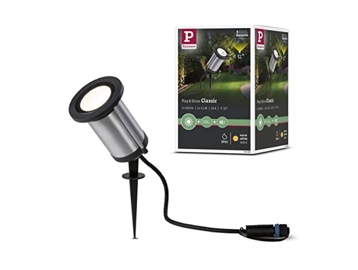 Paulmann Plug & Shine LED Gartenspot Classic 3000K 5,1W Anthrazit 24V-Pflanzenleuchte mit Erdspieß, IP65, schwenkbar, gerichtetes Licht, kombinierbar mit Plug & Shine Zubehör