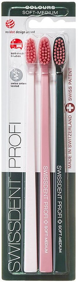 SWISSDENT Profi Colours Toothbrush Trio (Light Pink/Pink/Green)