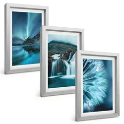 BILDER SET 3er Set - 20x30 cm Silberner Rahmen - Winterlandschaften mit Wasserfällen