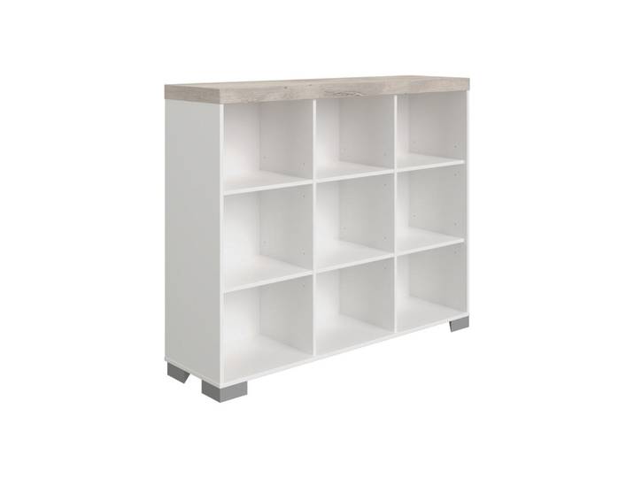 Paidi Regal, Grau, Weiss, Eichefarben, Holzwerkstoff, 6 Fächer, 135.3x111.8 cm, Blauer Engel, Typenauswahl, Beimöbel erhältlich, stehend, Wohnzimmer, Regal, Bücherregale