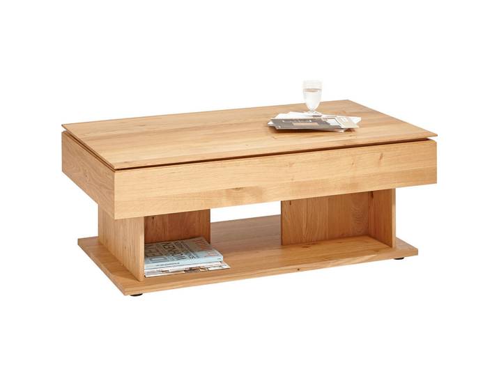 Valnatura Couchtisch, Eiche, Holz, Wildeiche, massiv, rechteckig, eckig, Wange, Bodenplatte, 70x46-65x120 cm, Goldenes M, Stauraum, höhenverstellbar, Wohnzimmer, Wohnzimmertische, Couchtische, Couchtische höhenverstellbar