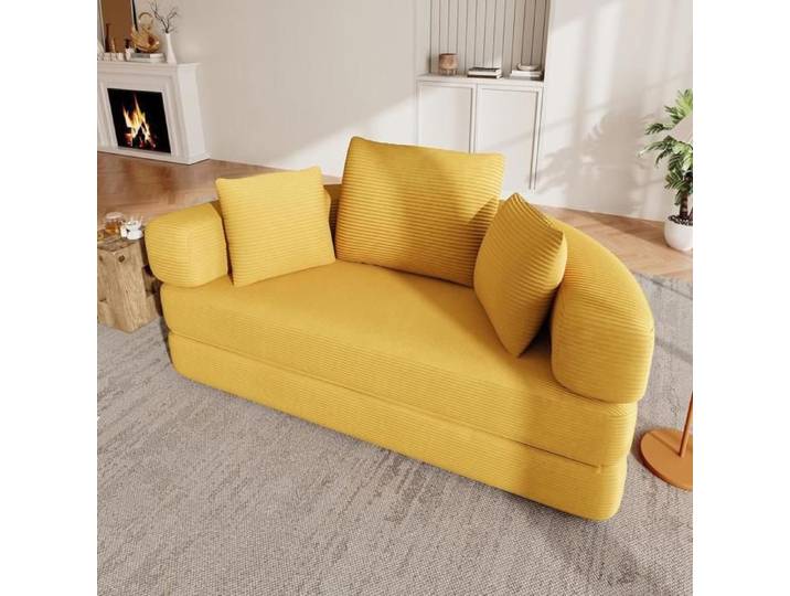 Canapé-lit - KOMHTOM - Canapé‑lit pliant - Velours côtelé - Forme ronde - Jaune