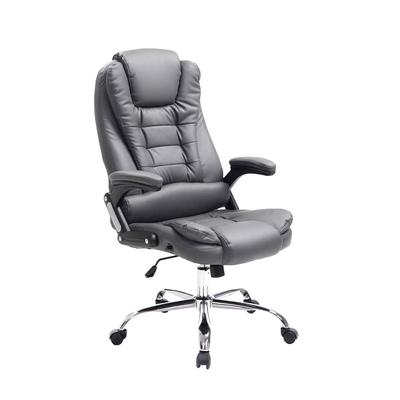 Décoshop26 - Bürostuhl auf Rollen komfortabel gepolstert mit grauem PVC und verchromten Metallarmlehnen 10_0002658