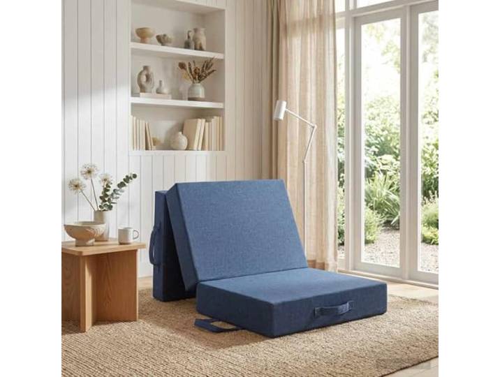 KQWQERT Klappsofa Bett, 2-in-1 Schlafmatratze & Sofa, Blau, 90 x 63 x 45 Platzsparende Faltfunktion, Atmungsaktiver Polyester-Stoff, Für kleine Räume