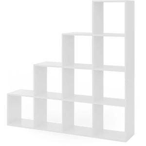 Vicco Bücherregal 75302, weiß, Stufenregal aus Holz, 10 Fächer, 143 x 143 x 29cm
