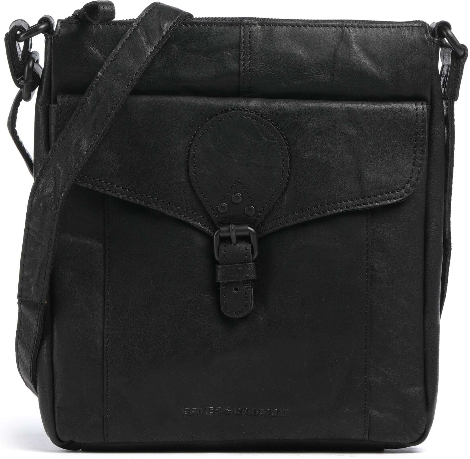 Spikes & Sparrow Bronco Millie Umhängetasche aus Leder, schwarz