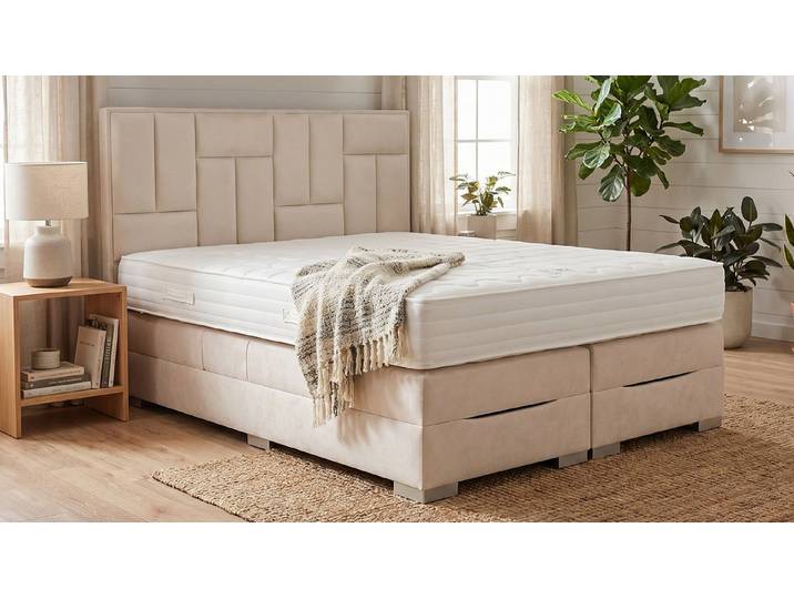 PAARA Boxspringbett mit Bettkasten und Matratze mit integrierten Topper, mit einzigartigem Belüftungssystem