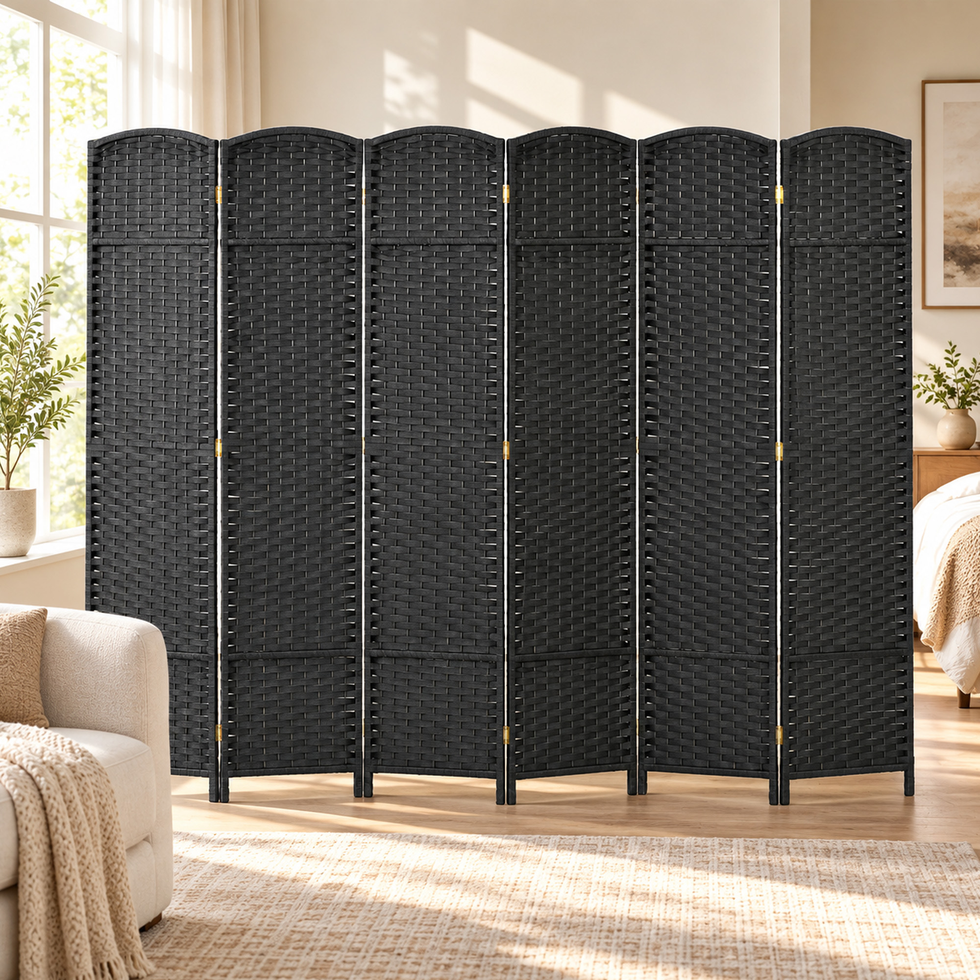 Homcom Paravento Divisorio da Interni Pieghevole a 6 Ante Intrecciato, 240x170 cm, Nero   Aosom Italy