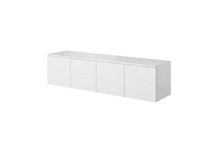 PAWS MEBLE Asgard RTV 150 4D Weiß Hängend – TV-Lowboard 150 cm – Modernes Loft-Design – Push-to-Open – 4 Türen mit Regalen