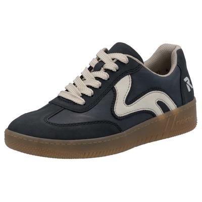 Plateausneaker RIEKER SPORT, Damen, Gr. 41, grau (nachtblau, grau), Lederimitat, Schuhe Plateausneaker, Freizeitschuh, Halbschuh, Schnürschuh in veganer Verarbeitung