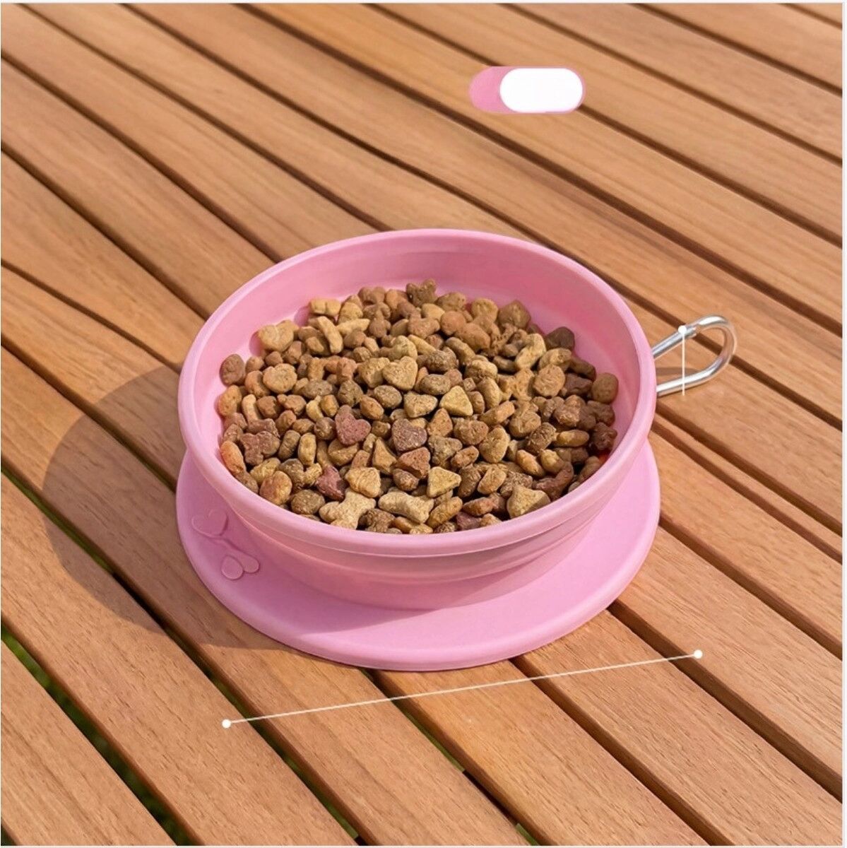 INF Bol de voyage pliable en silicone pour animaux - bol portable pour eau et nourriture avec crochet pour laisse ou sac à dos Rose