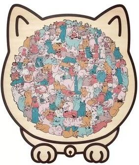 Inspired Living Cat Wooden Puzzle Colorful Animal Shaped Wooden Jigsaw Decor For Stress Relief & Gifting macaron