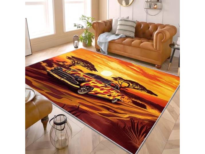 PaxGloz Retro Auto Deko - Teppiche Wohnzimmer Schlafzimmer Vintage Auto, Großer Teppich JDM Auto, Weich Kurzflor & Waschbar & rutschfest Wohnzimmerteppich, Kinderteppich, Bettvorleger 160x230 cm