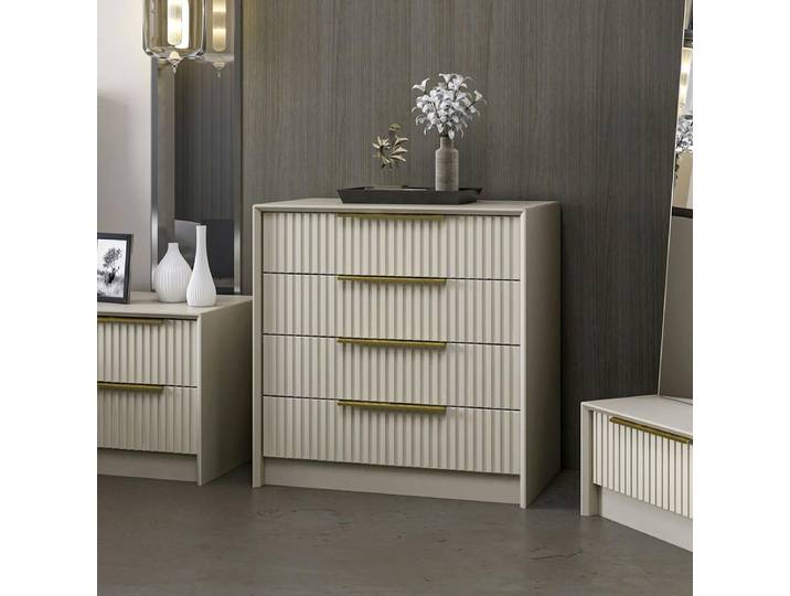 Commode moderne 4 tiroirs rainurés BYRON - Beige