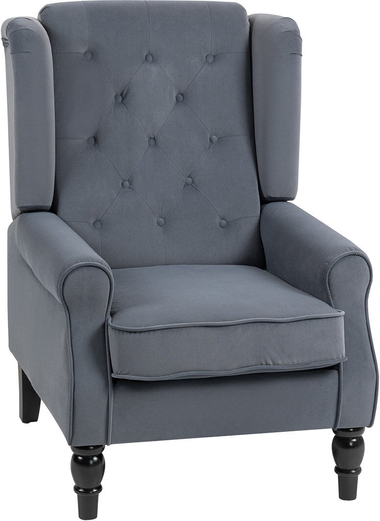 Marlow Home Co. HOMCOM Accent Armchair Home Furniture Retro Tufted Club Fabric Grey 102cm H X 74cm W X 86cm D
