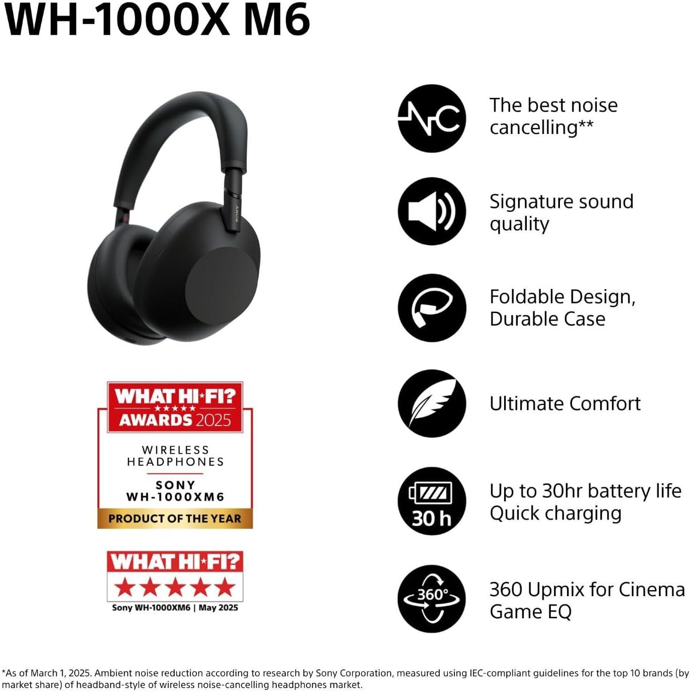Sony WH-1000XM6 Flagship Noise Cancelling Over-Ear Wireless Bluetooth Headphones – Black