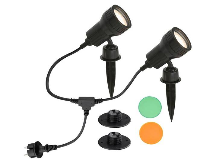 LED Außenstrahler Erdspieß dimmbar Farbfilter 2xGU10 IP44 3W schwarz Briloner
