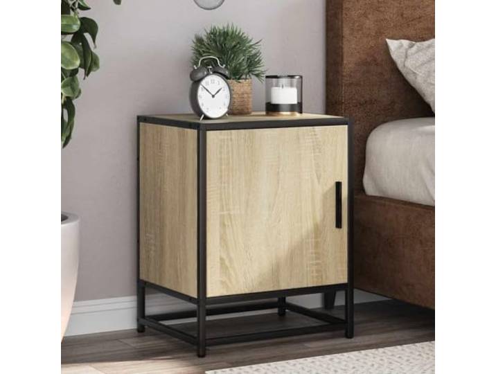 HEFZGDB Nachttische 2 Stück Sonoma-Eiche 40x31x50cm Holzwerkstoff Metall mit Stauraum und Tür, Stabile Nachttische mit robuster Platte und Metallgestell für Wohnzimmer