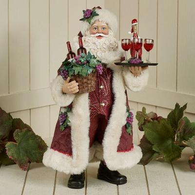 Kurt S. Adler, Inc. Making Spirits Bright Fabriche Santa Figurine Burgundy , Burgundy