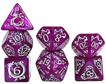Inspired Finds 7 Piece Dragon Pattern Polyhedral Dice Set For Tabletop Role Playing Games plum