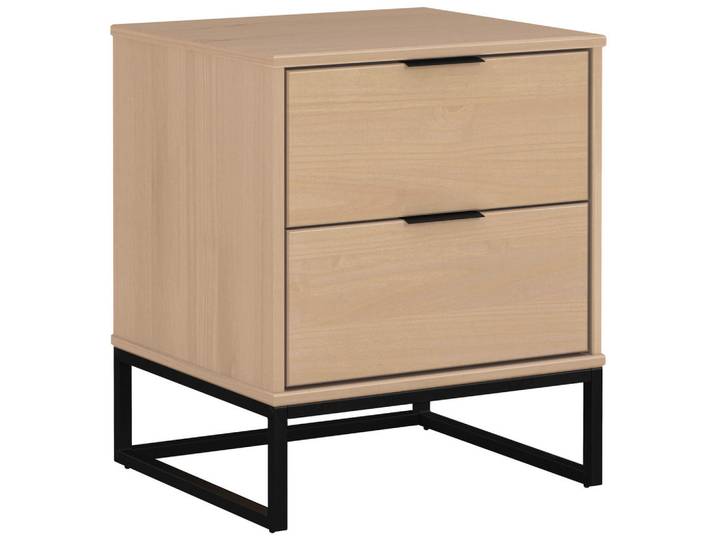 Mid.you Nachtschrank, Schwarz, Kiefer, Metall, Kiefer, massiv, 2 Schublade(n) Schubladen, 50x59x45 cm, Schlafzimmer, Nachttische