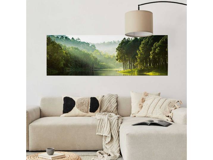 Poster Lac mystique dans la forêt Matériau : Papier Motif : Arbres, plantes & nature Vert/Vert 53 x 158 x 0cm