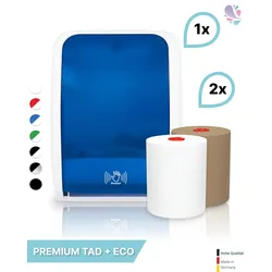 SET: Handtuchrollenspender SENSOR, berührungslos, Blanc Cosmos versch.Farben+ 1Rolle PREMIUM TAD +1Rolle ECO Natural -PRODUKTSET