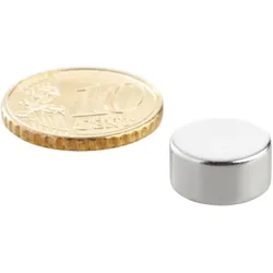 10 Scheibenmagnete Neodym 12 mm x 6 mm | N45, axial (parallel zur Höhe), silber