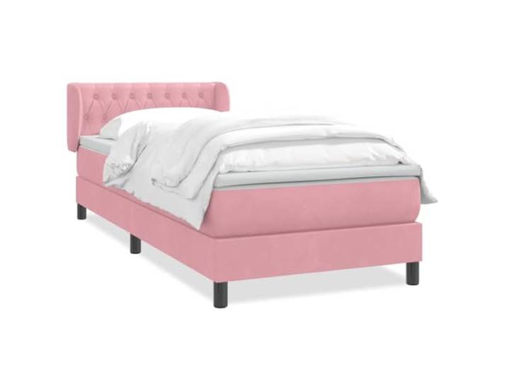 PUGYNBK Boxspringbett, Samt, Rosa, 80 x 220 cm Gefederte Federn, verstellbares Kopfteil, waschbarer Bezug, Latten im Lieferumfang enthalten