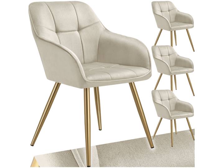 Stuhl Marilyn, Samtoptik, gesteppt - creme/gold, 4er Set