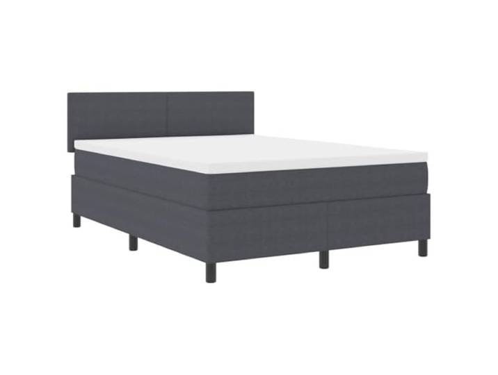 KTHLBRH Boxspringbett mit Kopfteil Dunkelgrau und Weiß 140 x 200 cm Fester Lattenrost, Holztechnik, Kopfteil in 2 Höhen verstellbar, Taschenfedern, rechteckiges Design