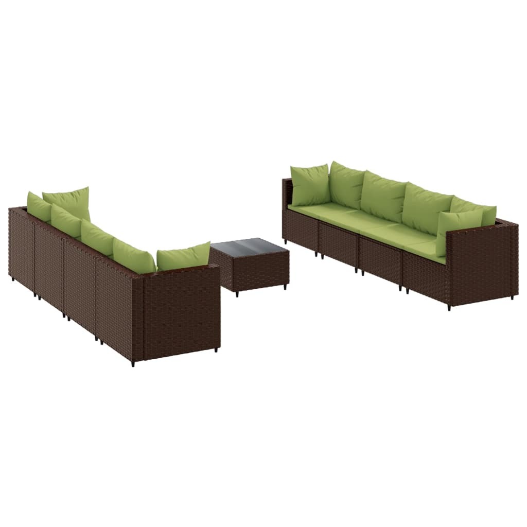 9-tlg. Garten-Lounge-Set mit Kissen Braun Poly Rattan