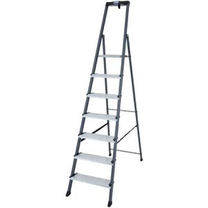 Krause Stehleiter Monto Securo, 126450, aus eloxiertem Aluminium, bis 150kg, mit 7 Stufen à 12cm Tiefe