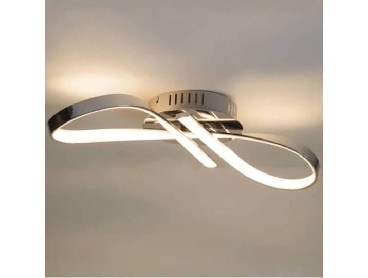KOSILUM - Plafonnier LED design ruban infini chrome - Acht - Lumière Blanc Chaud Eclairage Salon Chambre Cuisine Couloir - - 1200 lm - LED intégrée - IP20