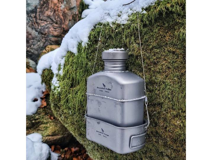Ensemble de gourdes militaires en titane Boundless Voyage 1100ml+750ml+400ml avec couvercle et chaîne, kit de cuisine de camping pour extérieur