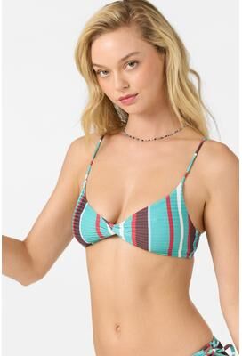 O'Neill s Getaway Stripe Malibu Bralette Bikini Top in Agate Green, Size XS, Elastane/Polyamide