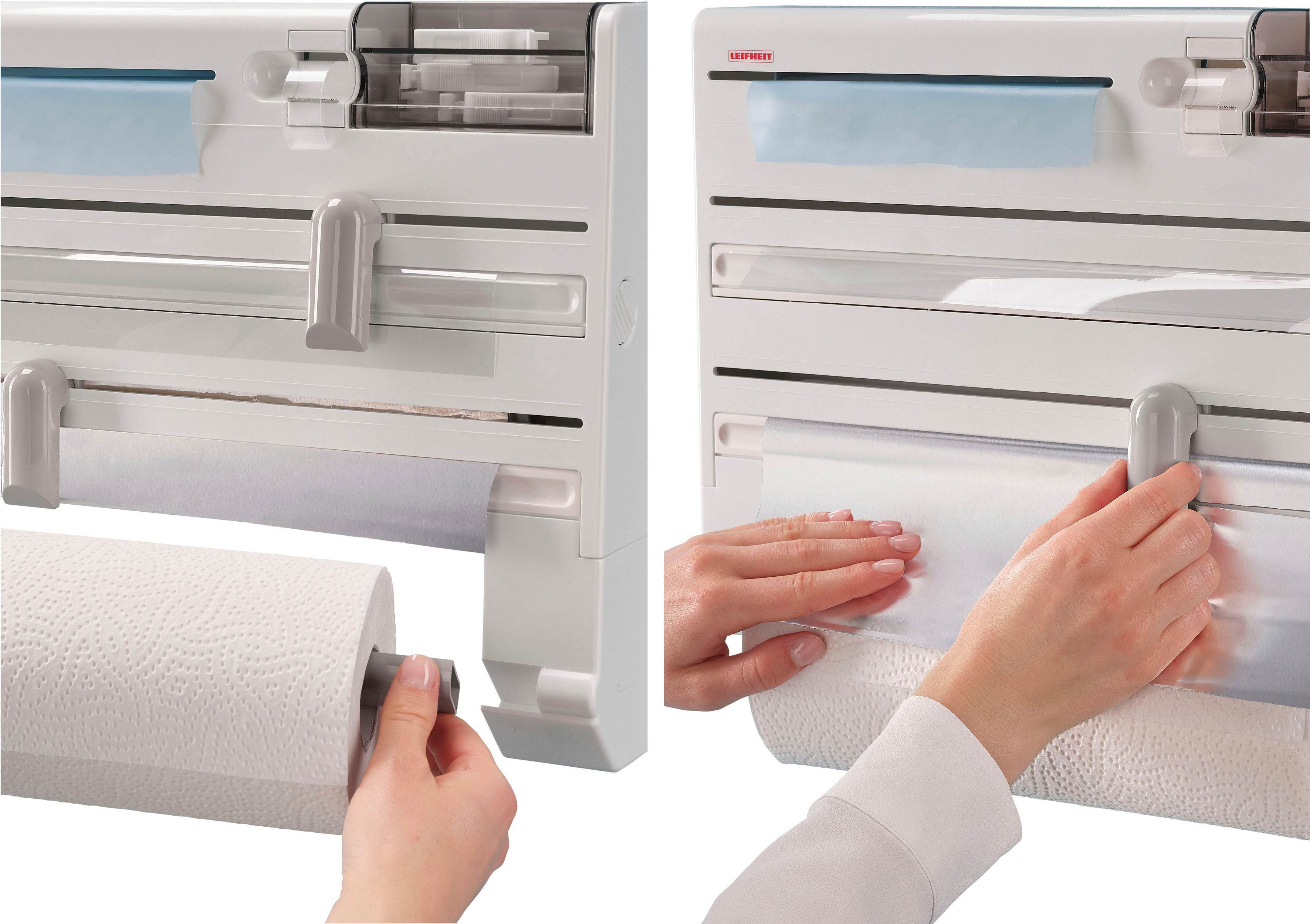 Wandrollenhalter LEIFHEIT "Parat Plus", weiß, H:30cm L:38cm T:6,5cm, Edelstahl, Kunststoff, Küchenrollenhalter, inkl. Tesafilm-Spender u. Kleinteile-Box