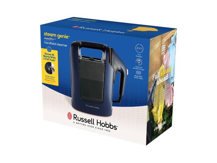 Dampfbürste RUSSELL HOBBS 27600-56 , blau, B:19,7cm H:34,6cm T:42,7cm, Bügeleisen, Dampfbürste, Dampfbürste, mit Keramik-Bügelsohle, 2-in-1 Design, 1.700 Watt