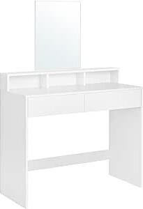 Vasagle RDT163W01 Make-uptafel met grote spiegel, 2 lades en 3 open vakken, wit