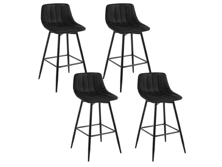 WOLTU Barhocker 4er Set, Hocker mit Rückenlehne, aus Samt, Schwarz Barstuhl mit Fußstütze, Tresenhocker Bistrohocker für Hausbar Bar Küche