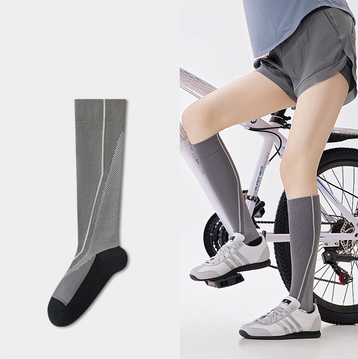 INF Graduierte Kompressions-Sportsocken 2 Paar - Atmungsaktive Baumwoll-Wadenstütze mit Anti-Rutsch-Bündchen für Laufen & Grau