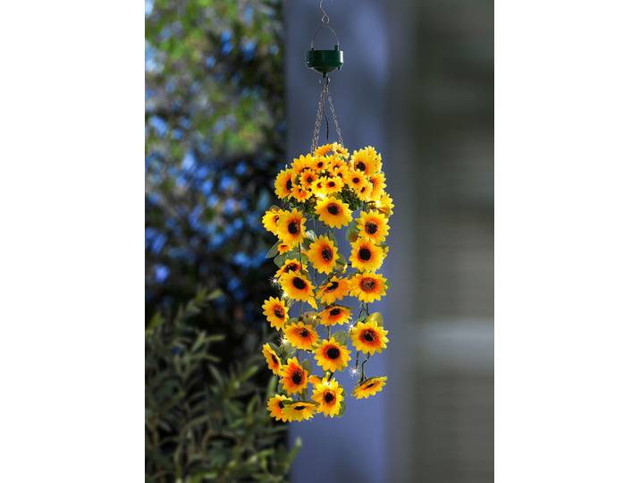 LED-Hängeampel mit Sonnenblumen, Gelb-Grün
